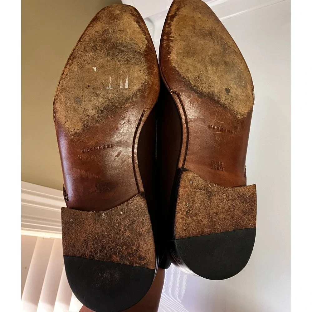 Magnanni Mens Brown Leather Penny Loafers Made in Spain Dress Shoes 9968 Size 9M